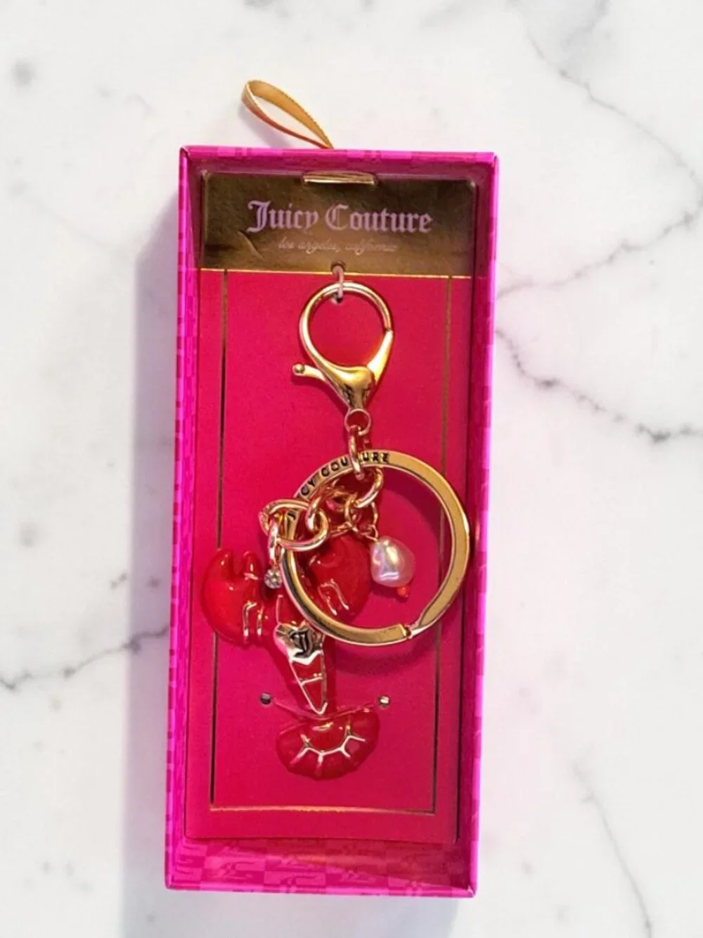 Juicy Couture Bow, Cherry & Red Lobster Charm Keychain Trio Set Bundle NWT